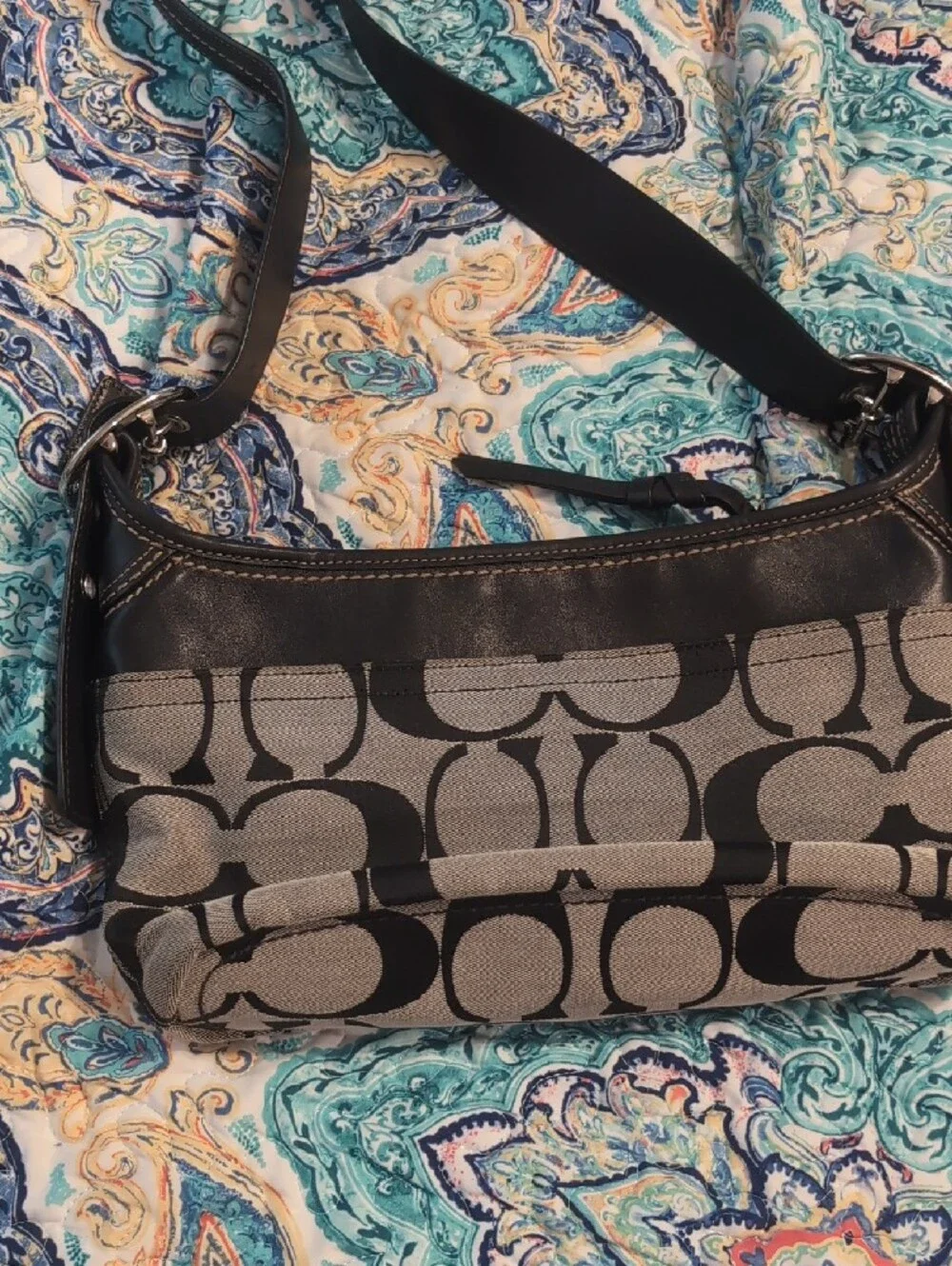Coach Black and Gray Signature Canvas Shoulder Bag